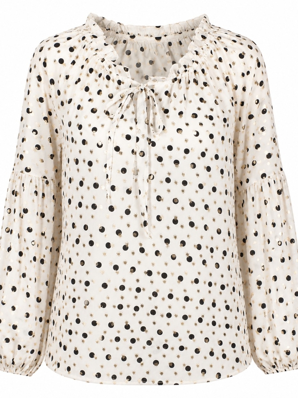 A Love Story Womens Size  1X Ivory Boho Polka Dot Peasant Tie Neck Blouse